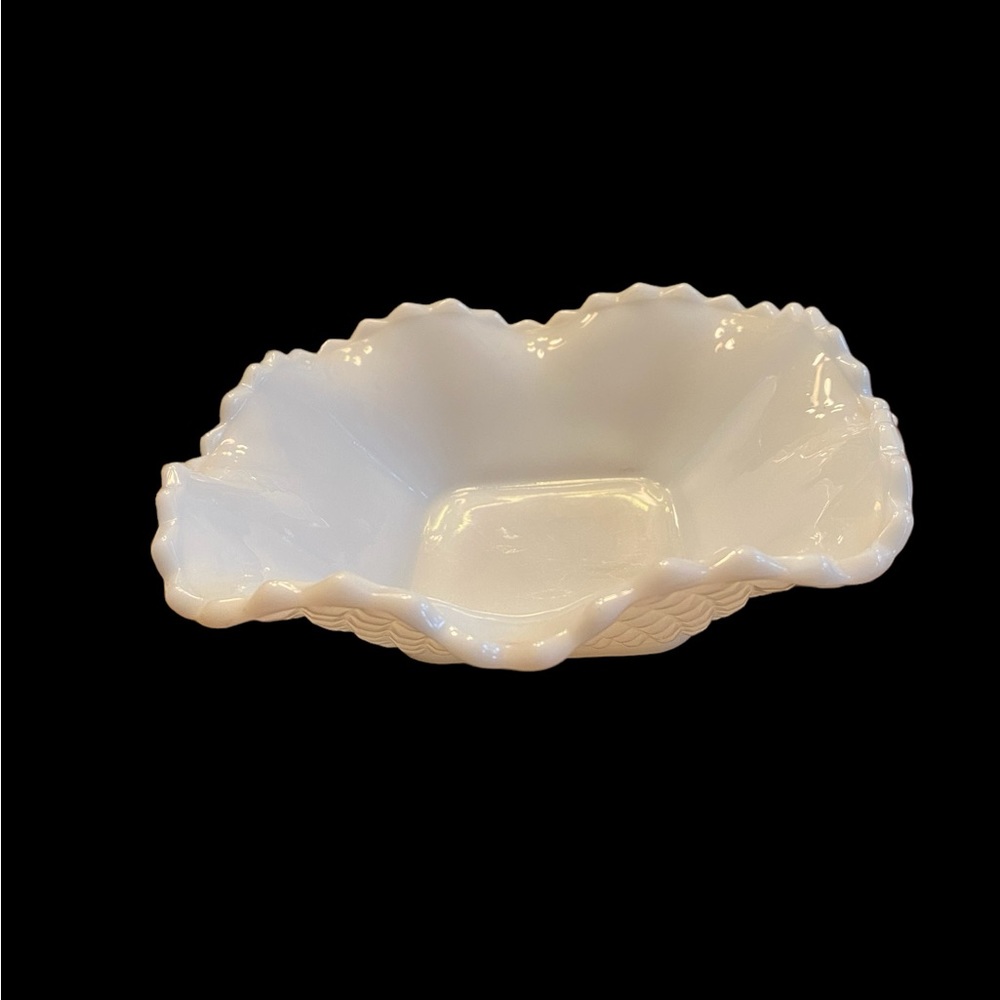 Vintage Hazel Atlas Milk Glass Diamond Ruffled Candy Dish - Flawless
